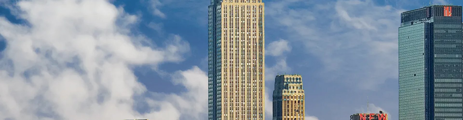 New York nighttime skyline and nightlife scene